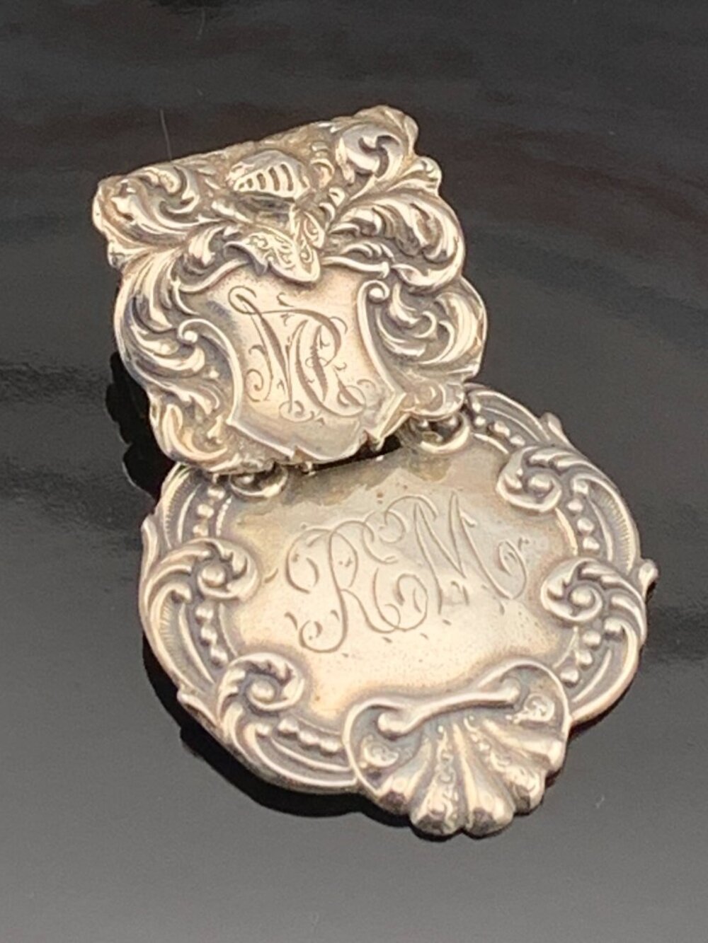 Antique Style Art Nouveau Victorian Sterling Silver Luggage Tag Clip J1444